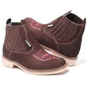 Bota Botina Feminina Country de Couro Rodeio Cano Curto Boiadeira Agriculture Cowgirl Com Florão - Imagem 3