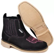 Bota Botina Feminina Country de Couro Rodeio Cano Curto Boiadeira Agriculture Cowgirl Com Florão - Imagem 5