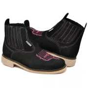 Bota Botina Feminina Country de Couro Rodeio Cano Curto Boiadeira Agriculture Cowgirl Com Florão