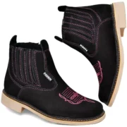 Bota Botina Feminina Country de Couro Rodeio Cano Curto Boiadeira Agriculture Cowgirl Com Florão - Imagem 7