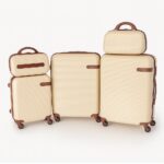 Conjunto Mala de Viagem em ABS e 2 Frasqueiras 5 Peças Giro 360 Max Luxo Bege