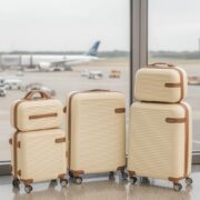 Conjunto Mala de Viagem em ABS e 2 Frasqueiras 5 Peças Giro 360 Max Luxo Bege - Imagem 2