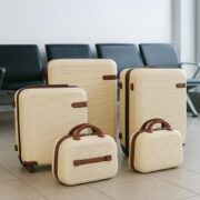 Conjunto Mala de Viagem em ABS e 2 Frasqueiras 5 Peças Giro 360 Max Luxo Bege - Imagem 3