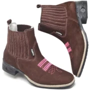 Bota Texana Country Bico Quadrado Em couro Botina Rodeio Feminina - Imagem 3