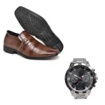 Sapato Social Masculino Casual Elegância e Conforto com Relógio Analógico