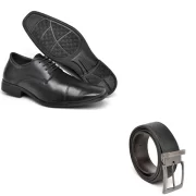 Sapato Social Masculino Elegante Formal Preto de Amarrar com Cinto