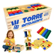 Torre Inteligente Jogo Madeira Aprender Brincando Toy Trade