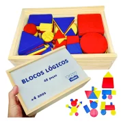 Blocos Lógicos 48pçs Madeira Educativo Pedagógico Toy Trade
