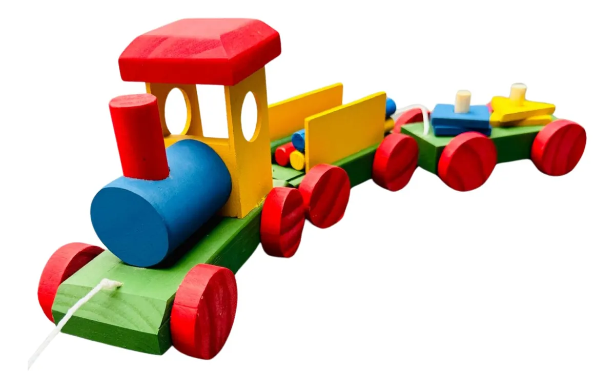 Trem De Madeira Educativo Colorido Cordinha Infantil Toytrad - Imagem 5