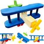 Avião Infantil Biplano Madeira Colorido Brinquedo Toy Trade