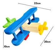 Avião Infantil Biplano Madeira Colorido Brinquedo Toy Trade - Imagem 3