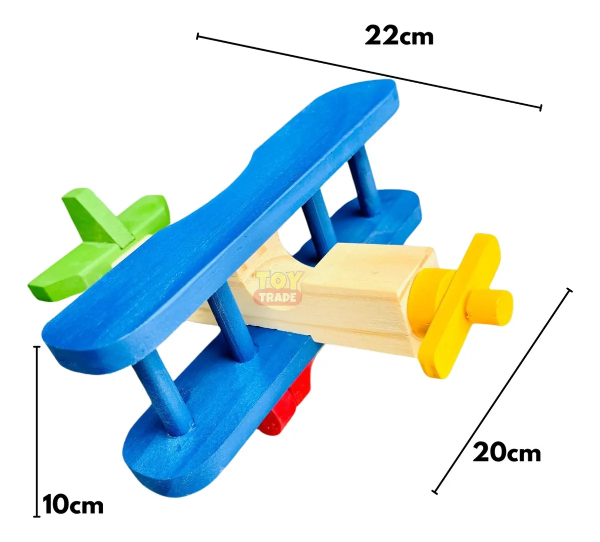 Avião Infantil Biplano Madeira Colorido Brinquedo Toy Trade - Imagem 3