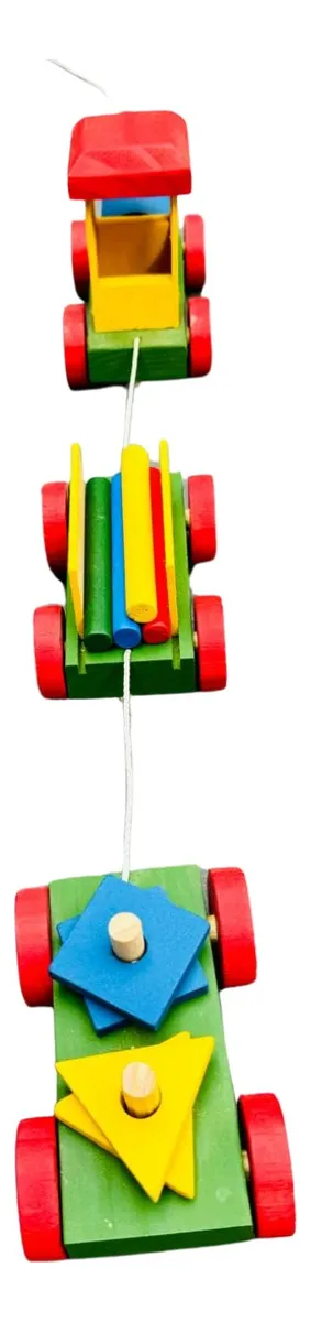 Trem De Madeira Educativo Colorido Cordinha Infantil Toytrad - Imagem 6