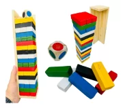 Jogo Caiu Perdeu Torre Equilíbrio Madeira Com Dado Toy Trade