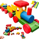 Trem De Madeira Educativo Colorido Cordinha Infantil Toytrad