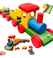 Trem De Madeira Educativo Colorido Cordinha Infantil Toytrad