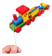 Trem De Madeira Educativo Colorido Cordinha Infantil Toytrad - Imagem 3