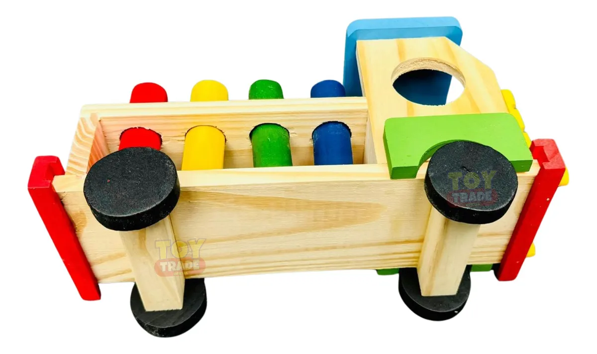 Caminhão Madeira Encaixe Educativo Pinos Coloridos Toy Trade - Imagem 3