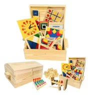 Baú Pedagógicos Com 10 Jogos De Madeira Brinquedos Educativo Toy Trade