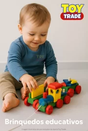 Trem De Madeira Educativo Colorido Cordinha Infantil Toytrad - Imagem 2