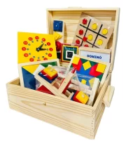 Baú Pedagógicos Com 10 Jogos De Madeira Brinquedos Educativo Toy Trade - Imagem 2