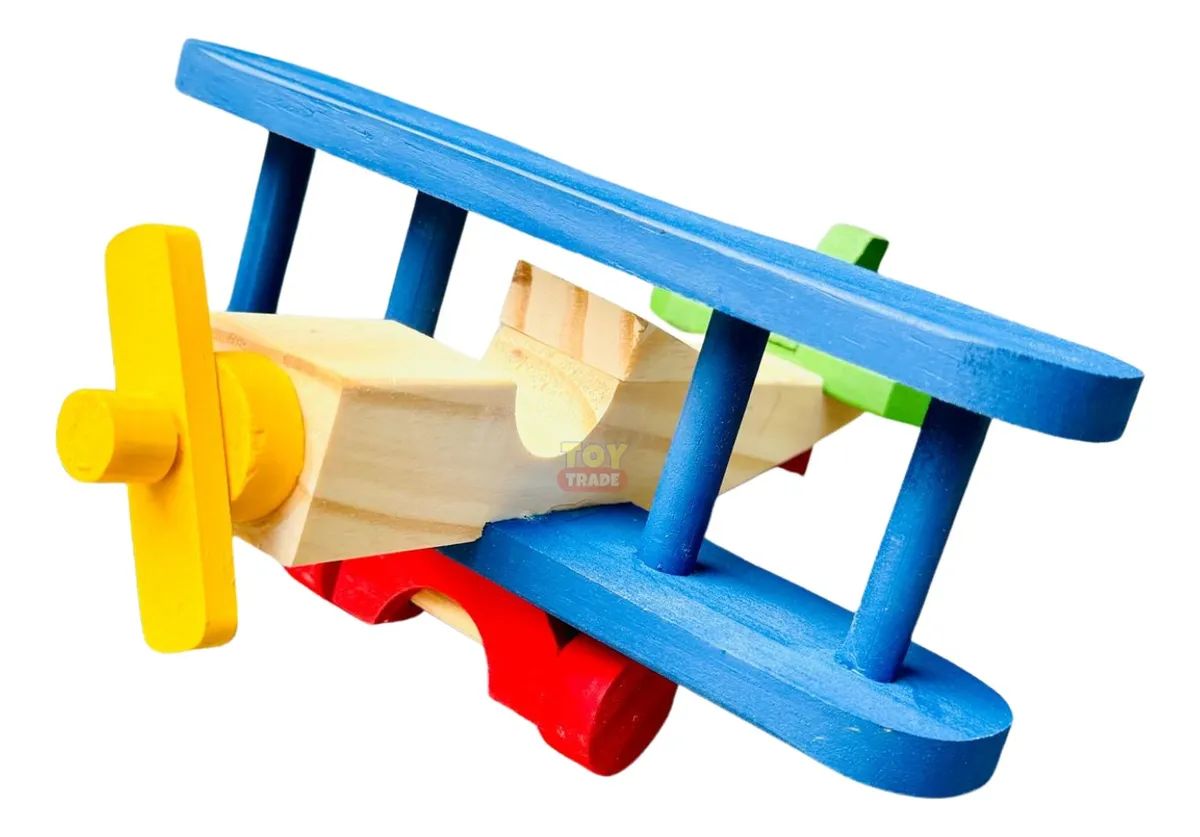 Avião Infantil Biplano Madeira Colorido Brinquedo Toy Trade - Imagem 4