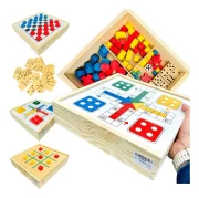 Jogo Mesa 4 Em 1 Jr Dama Ludo Dominó Velha Madeira Toy Trade