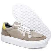 Tênis Feminino Casual em Verniz e Camurça Moderno e Confortável Bege - Imagem 2