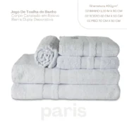 Jogo de Toalha Completo 5 Pçs de Banho, Rosto e Piso Paris Branco - Imagem 6
