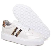 Tênis Feminino Estiloso em Verniz Sola Alta Moderno Confortável Off White - Imagem 2