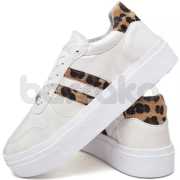 Tênis Feminino Estiloso em Verniz Sola Alta Moderno Confortável Off White