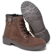 Bota Coturno Feminina Tratorada Flatform Couro Sintético Camurça Modelo Outono Inverno Casual - Imagem 7