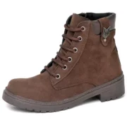 Bota Coturno Feminina Tratorada Flatform Couro Sintético Camurça Modelo Outono Inverno Casual - Imagem 9