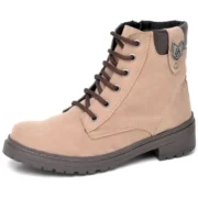 Bota Coturno Feminina Tratorada Flatform Couro Sintético Camurça Modelo Outono Inverno Casual - Imagem 14