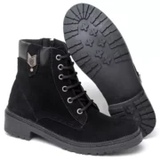 Bota Coturno Feminina Tratorada Flatform Couro Sintético Camurça Modelo Outono Inverno Casual - Imagem 2