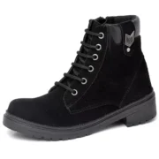 Bota Coturno Feminina Tratorada Flatform Couro Sintético Camurça Modelo Outono Inverno Casual - Imagem 4