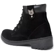Bota Coturno Feminina Tratorada Flatform Couro Sintético Camurça Modelo Outono Inverno Casual - Imagem 5