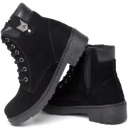 Bota Coturno Feminina Tratorada Flatform Couro Sintético Camurça Modelo Outono Inverno Casual - Imagem 3