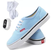 Tênis Feminino Leve Casual de Amarrar Cano Baixo Confortável com Relógio Digital e Meia - Imagem 3