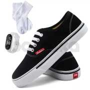 Tênis Feminino Leve Casual de Amarrar Cano Baixo Confortável com Relógio Digital e Meia