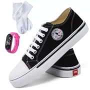 Kit Tênis Feminino Star Casual Básico de Amarrar Cano Baixo All Confortável Relógio Digital e Meia - Imagem 2