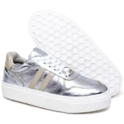 Tênis Feminino Estiloso em Verniz Sola Alta Moderno Confortável Prata - Imagem 2