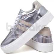 Tênis Feminino Estiloso em Verniz Sola Alta Moderno Confortável Prata