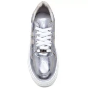 Tênis Feminino Estiloso em Verniz Sola Alta Moderno Confortável Prata - Imagem 6