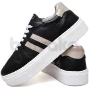 Tênis Feminino Estiloso em Verniz Sola Alta Moderno Confortável Preto