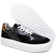 Tênis Feminino Casual em Verniz e Camurça Moderno e Confortável Preto - Imagem 2
