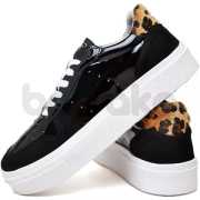 Tênis Feminino Casual em Verniz e Camurça Moderno e Confortável Preto