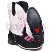 Bota Texana Feminina em Cano Alto em Sintético e Couro Country Preto