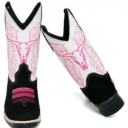 Bota Texana Feminina em Cano Alto em Sintético e Couro Country Preto - Imagem 5