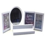 KIT DECORACAO PRATELEIRA ESPELHO QUADRO E PORTA RETRATO DE PAREDE COMPLETO COM 5 PEÇAS CASA SALA ESCRITORIO